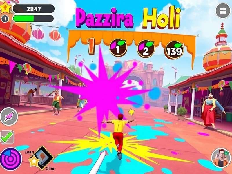 Dazzling Holi Sprint gameplay showing colorful festival environment